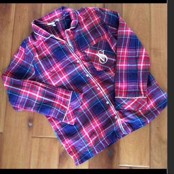 Victoria’s Secret flannel pajama set red/blue size S - Picture 2 of 5
